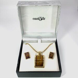East 5th Necklace & Earring Gift Set Gold & Orange Faux Stone NIB